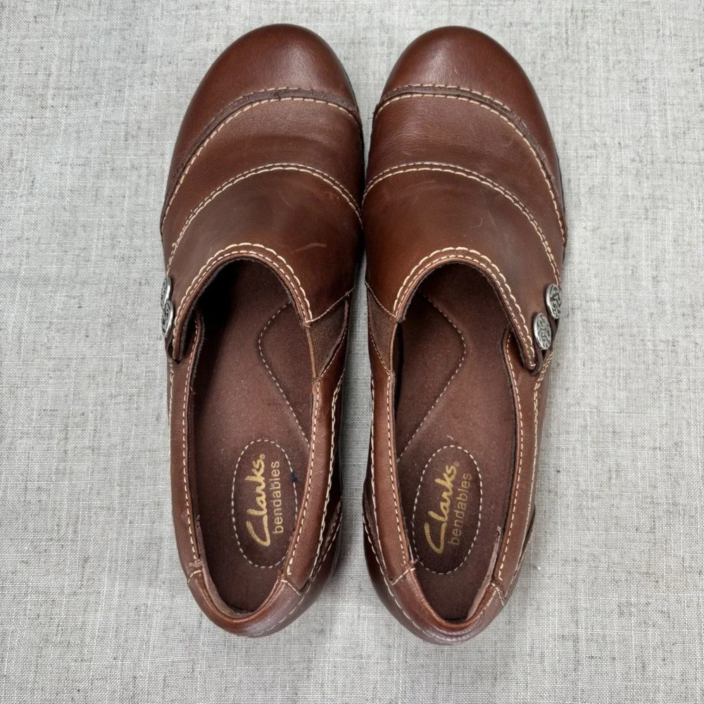 Clarks Bendables Ashland‎ Alpine Brown Leather Slip On Loafers Women's Size 9